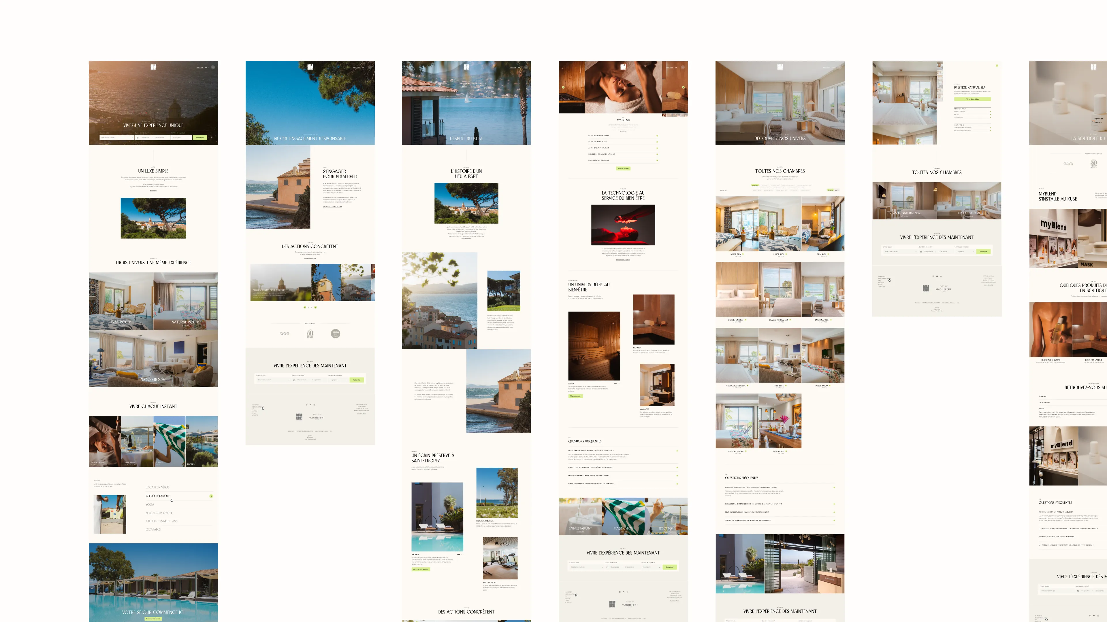 Overview of Kube Saint-Tropez hotel Webflow templates with premium sections and scalable design