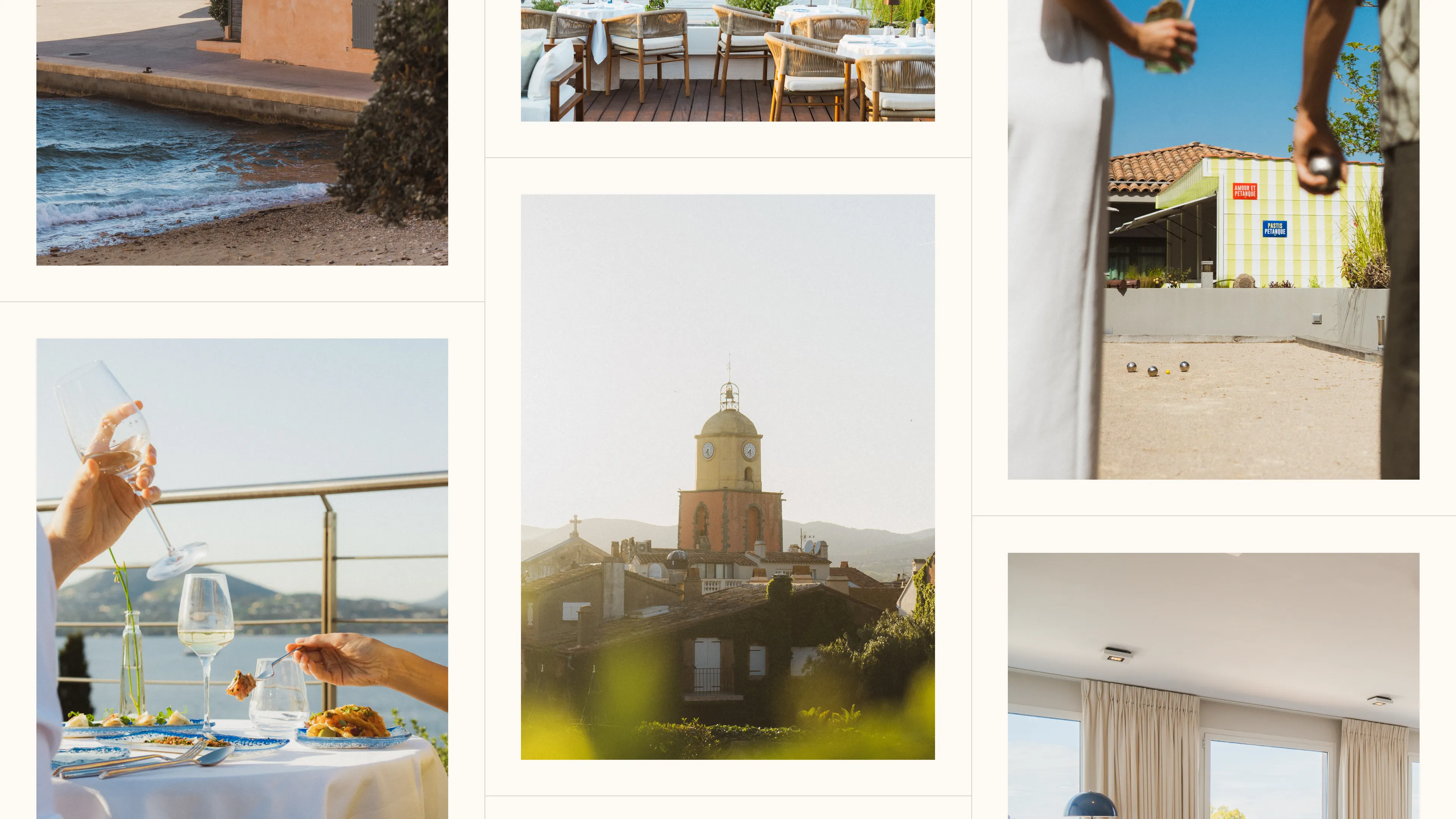 Lifestyle image gallery of a luxury hotel with dining experiences and sea views