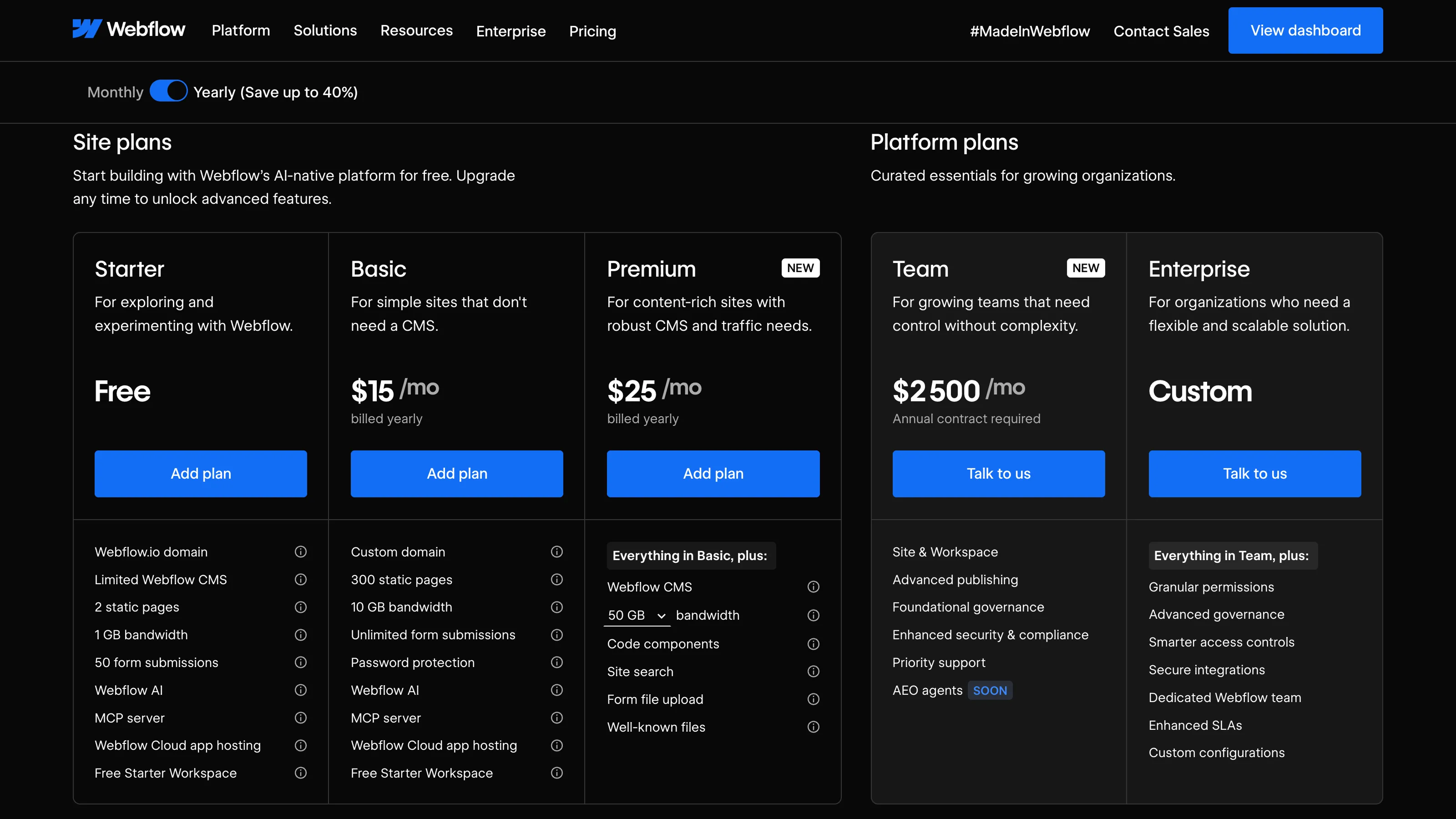 Webflow new pricing 2026