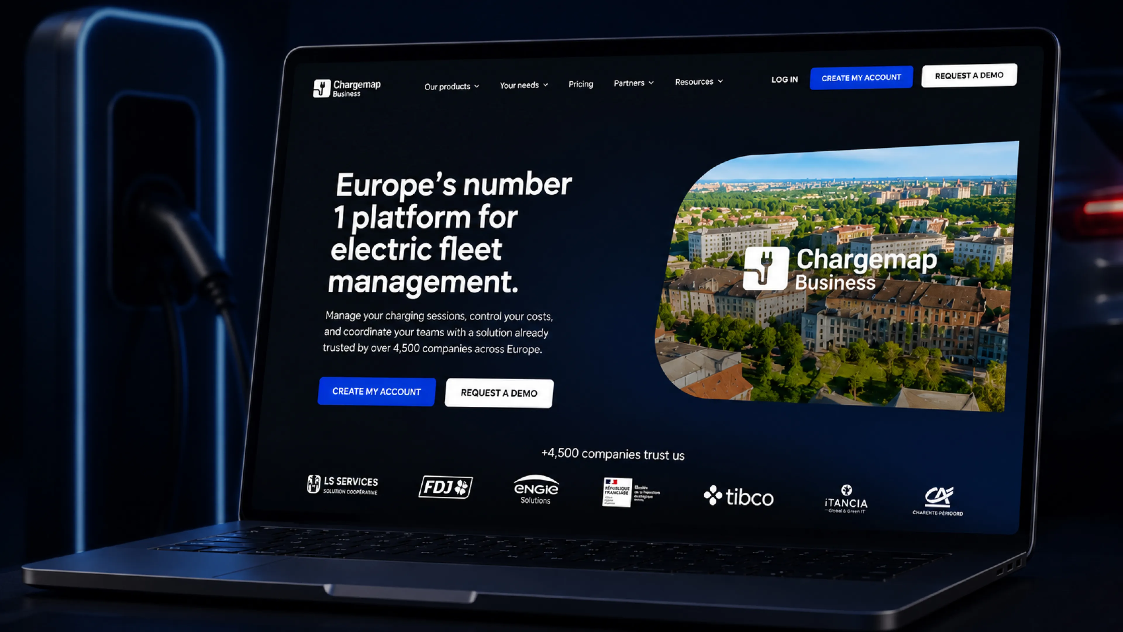 Chargemap Business website redesigned and migrated from WordPress to Webflow, providing an enterprise platform for managing EV fleet charging across Europe.