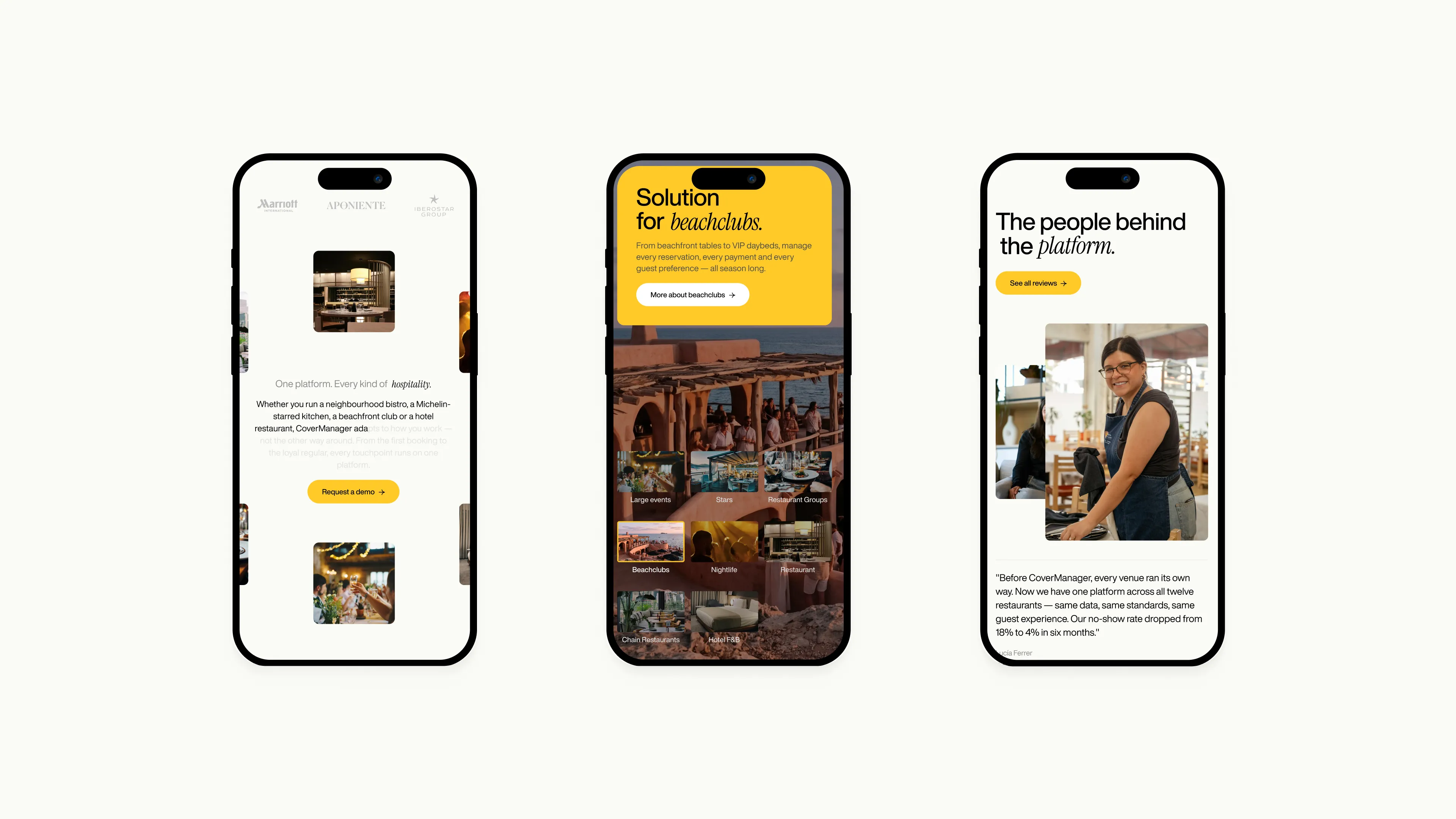 Responsive preview of the new CoverManager website on mobile, designed and developed with Webflow Enterprise.