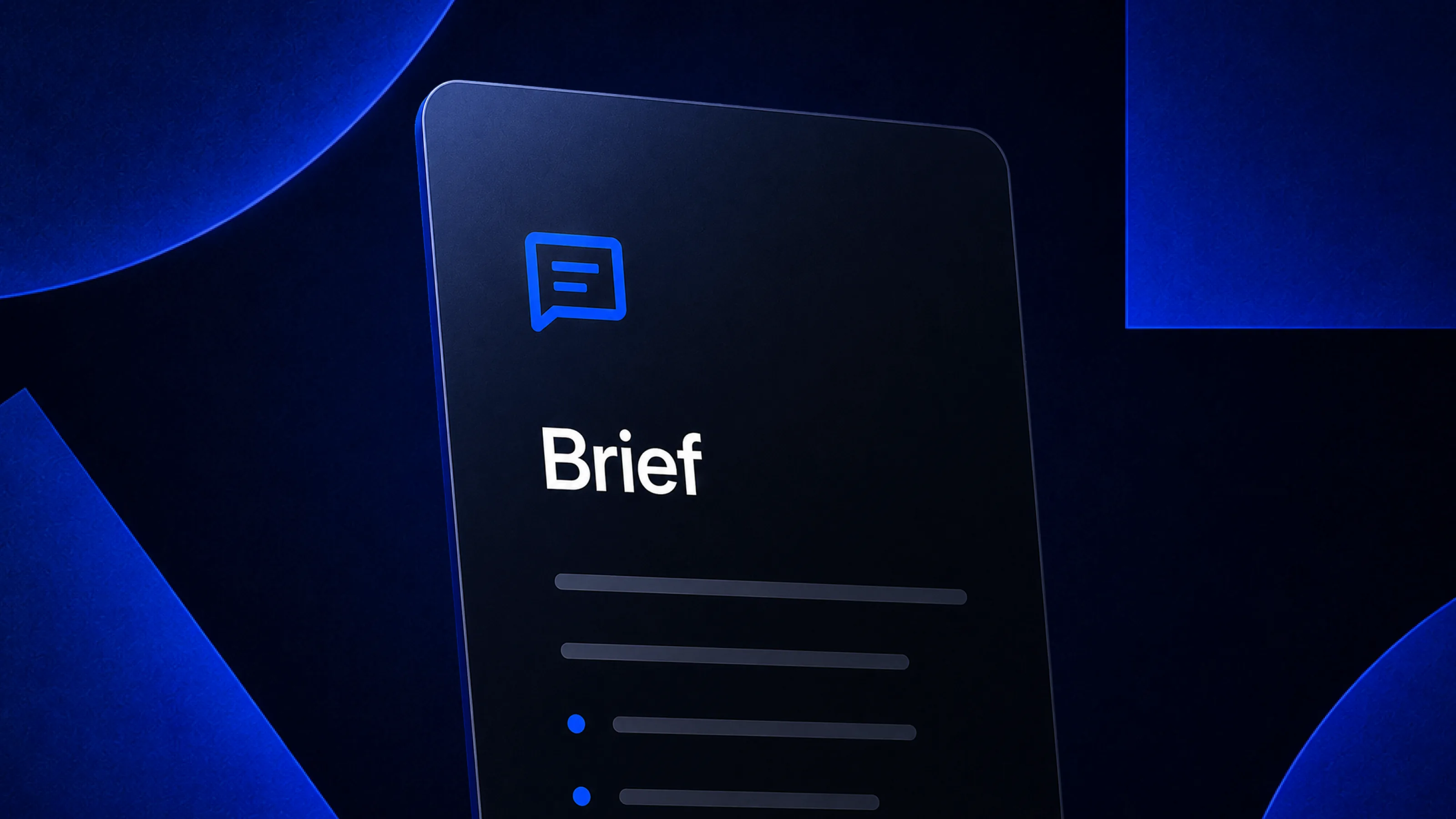 Website redesign brief document titled "Brief" on a dark blue background