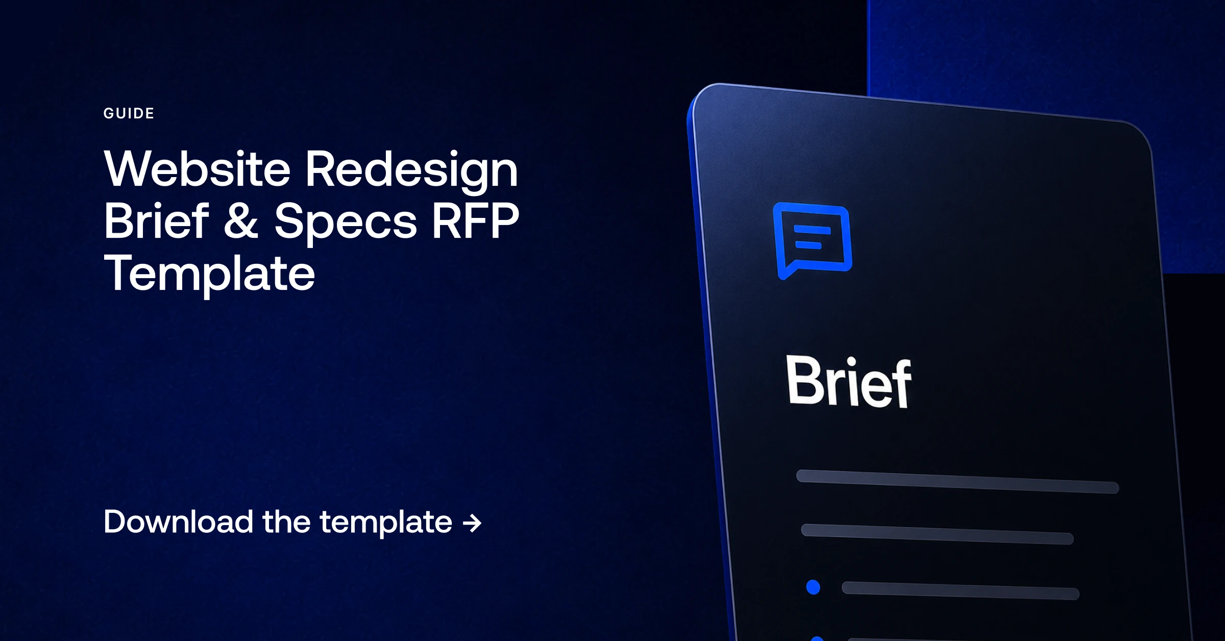 Banner for the "Website redesign brief & specifications template" guide with a Download the template button