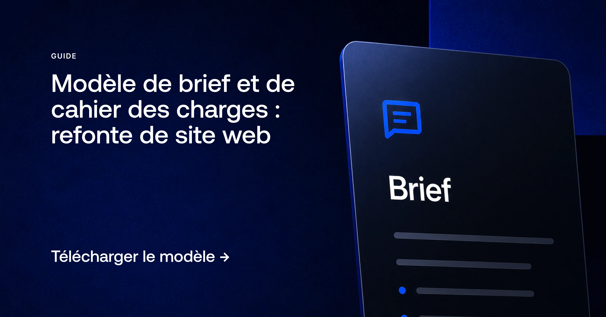 Bannière du guide « Modèle de brief et de cahier des charges pour une refonte de site web » avec bouton Télécharger le modèle