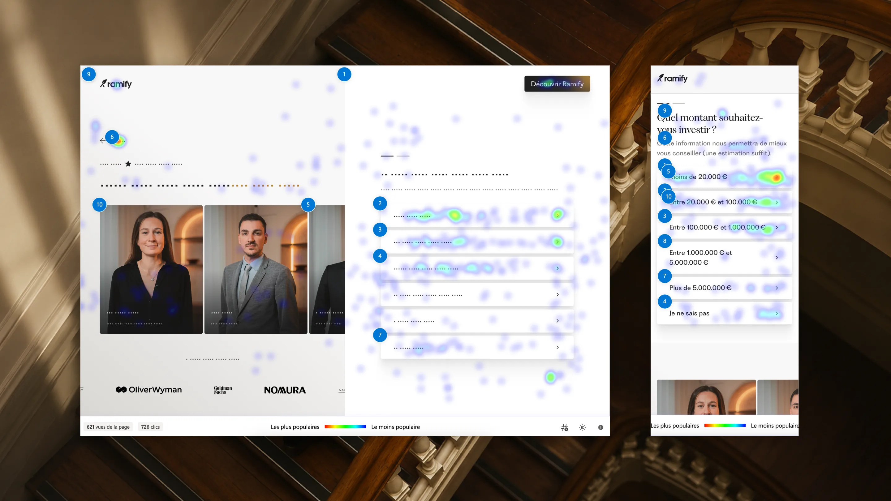 Heatmaps de clics sur les pages du site Ramify utilisées par Digidop pour optimiser le parcours et la conversion