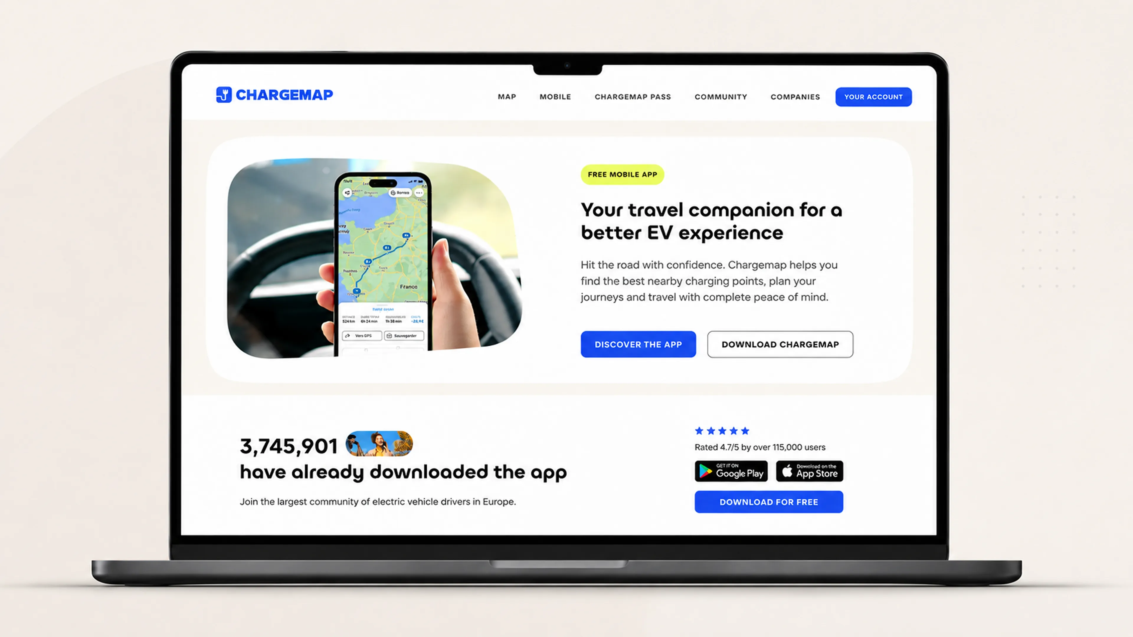 Chargemap Drivers website redesigned and developed in Webflow Enterprise, helping millions of EV drivers plan journeys and find charging stations across Europe.
