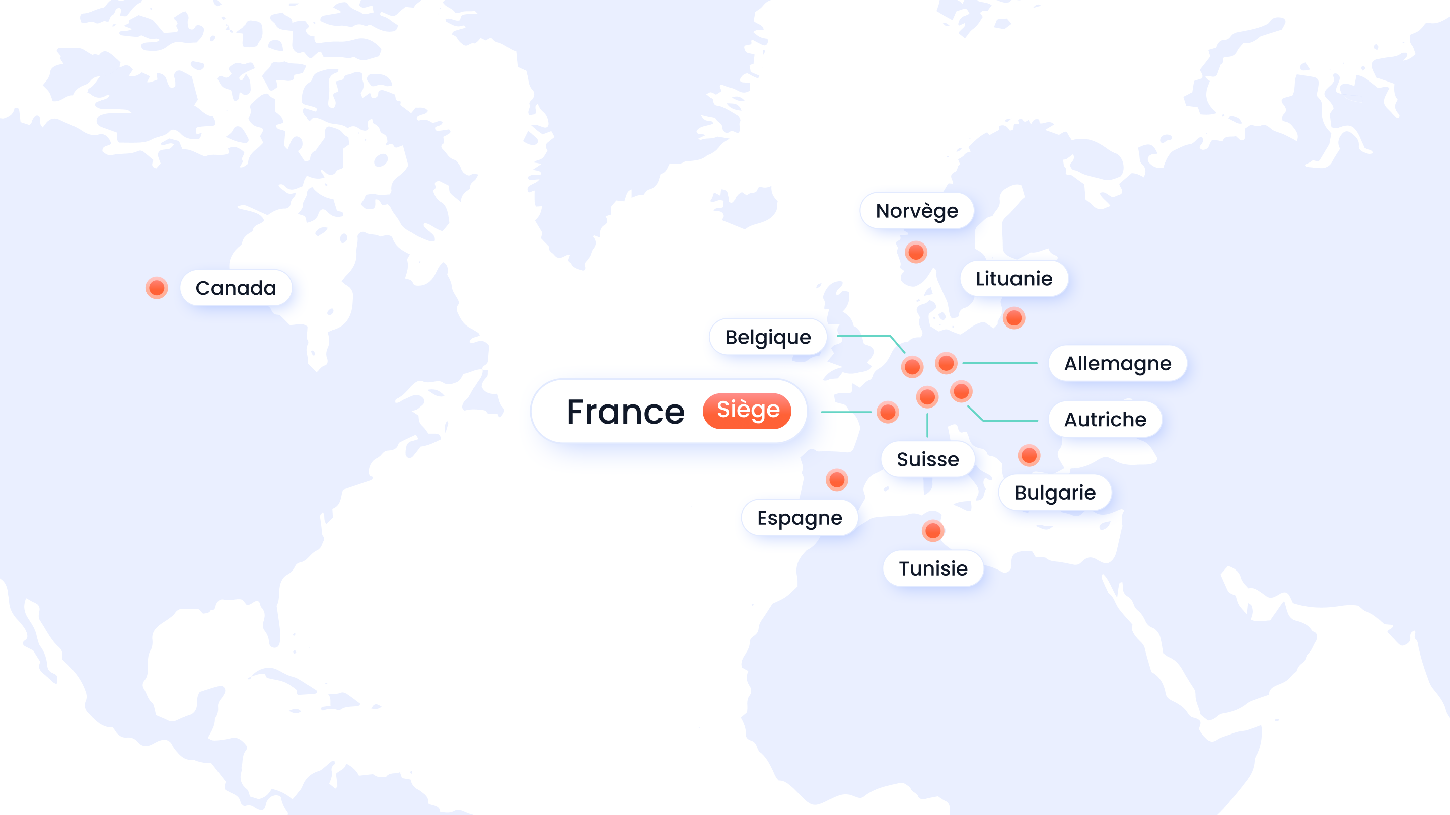 map avec les différents emplacement du groupe Septeo dans le monde