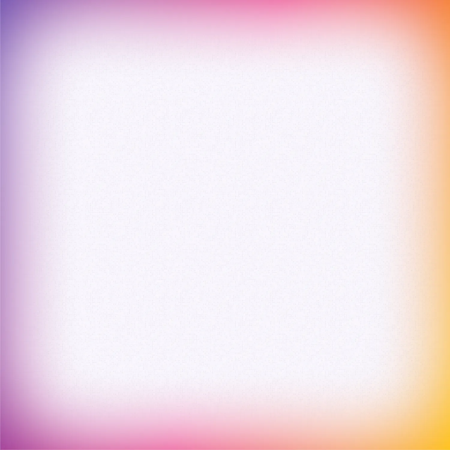 Dégradé abstrait aux teintes violettes, roses, orange et jaunes, avec un centre blanc lumineux et une texture subtile rappelant un léger grain.
