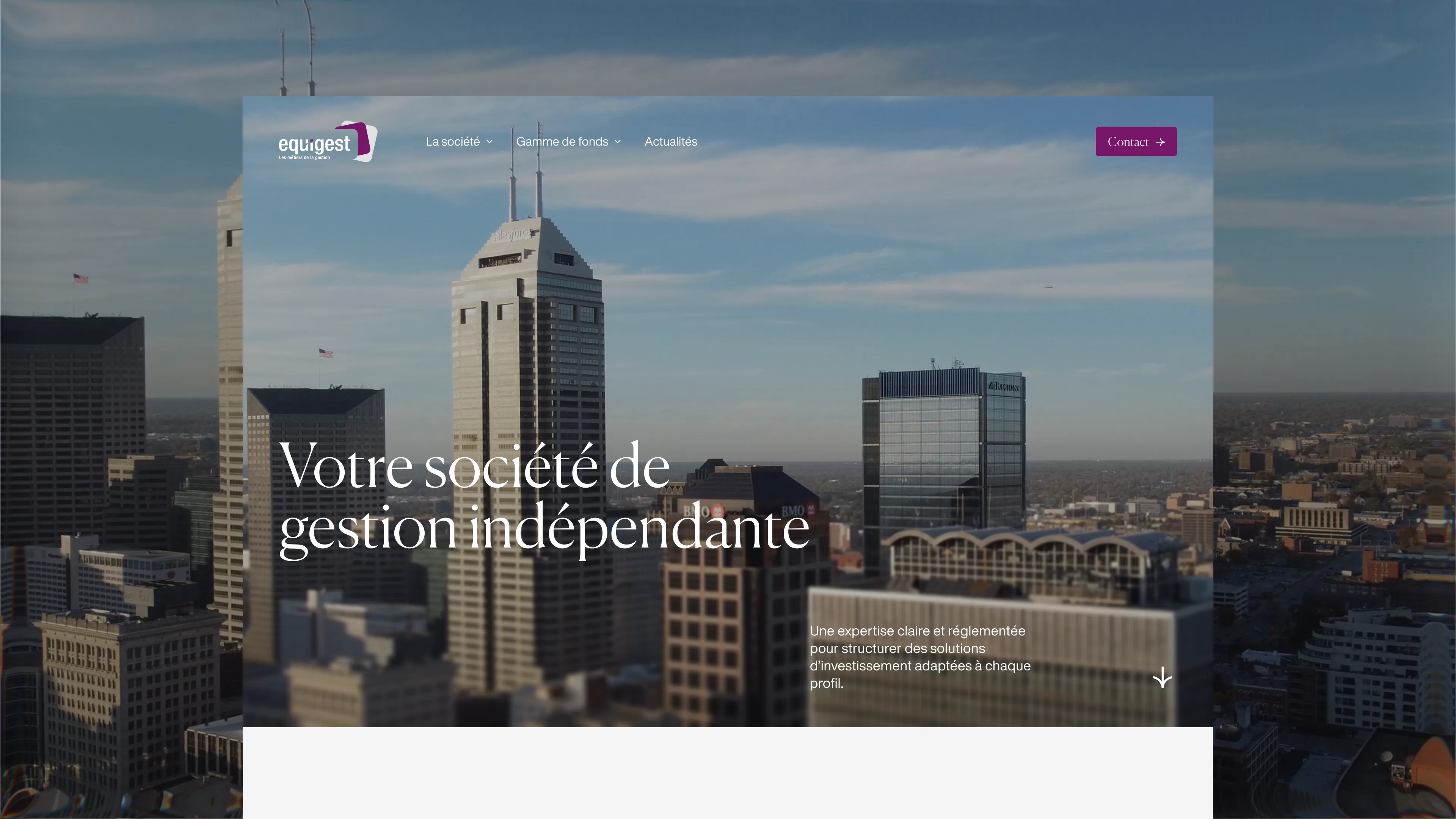 Page d’accueil du site Equigest présentant la société de gestion indépendante