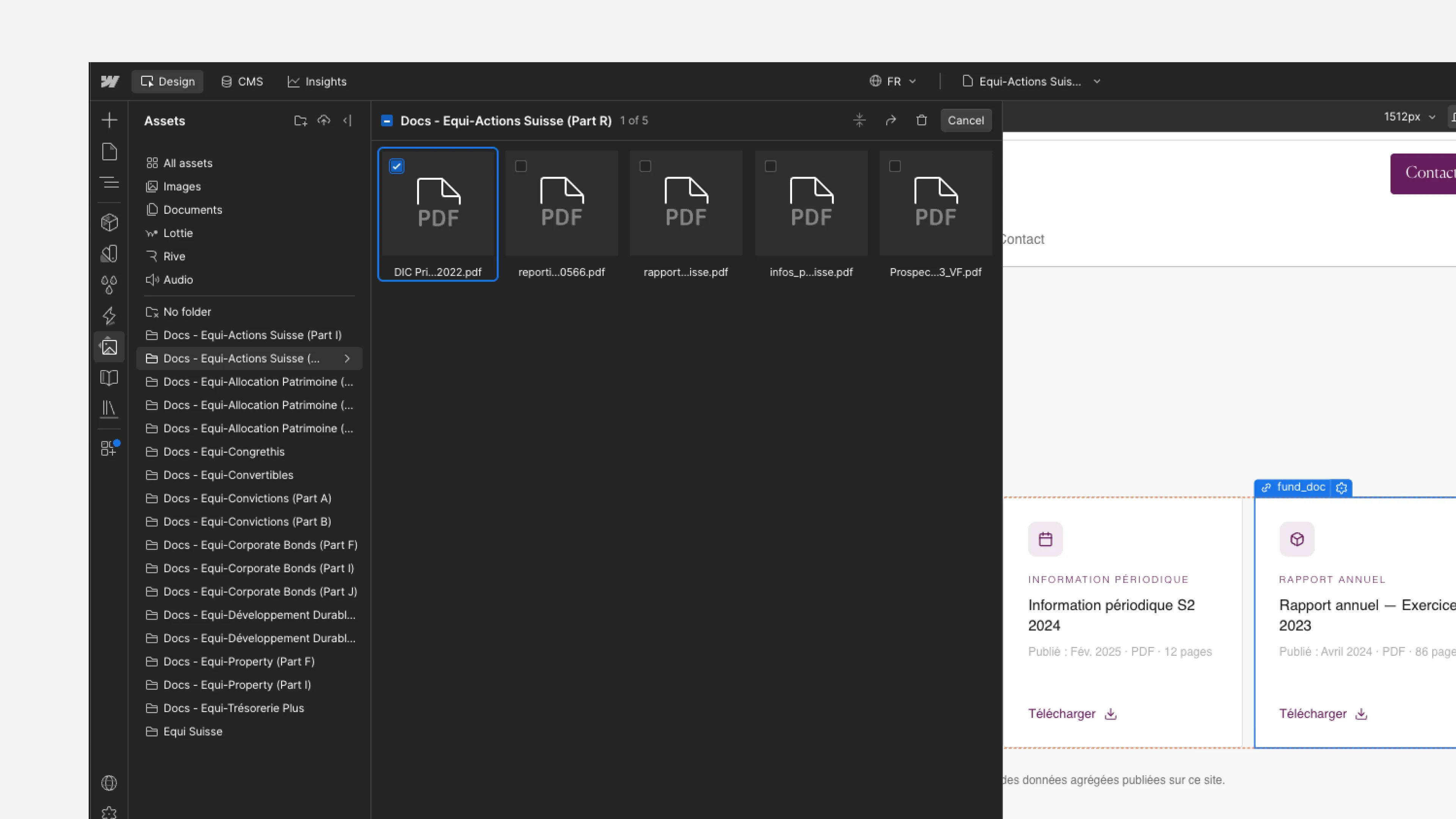 Gestion des documents réglementaires des fonds Equigest dans Webflow