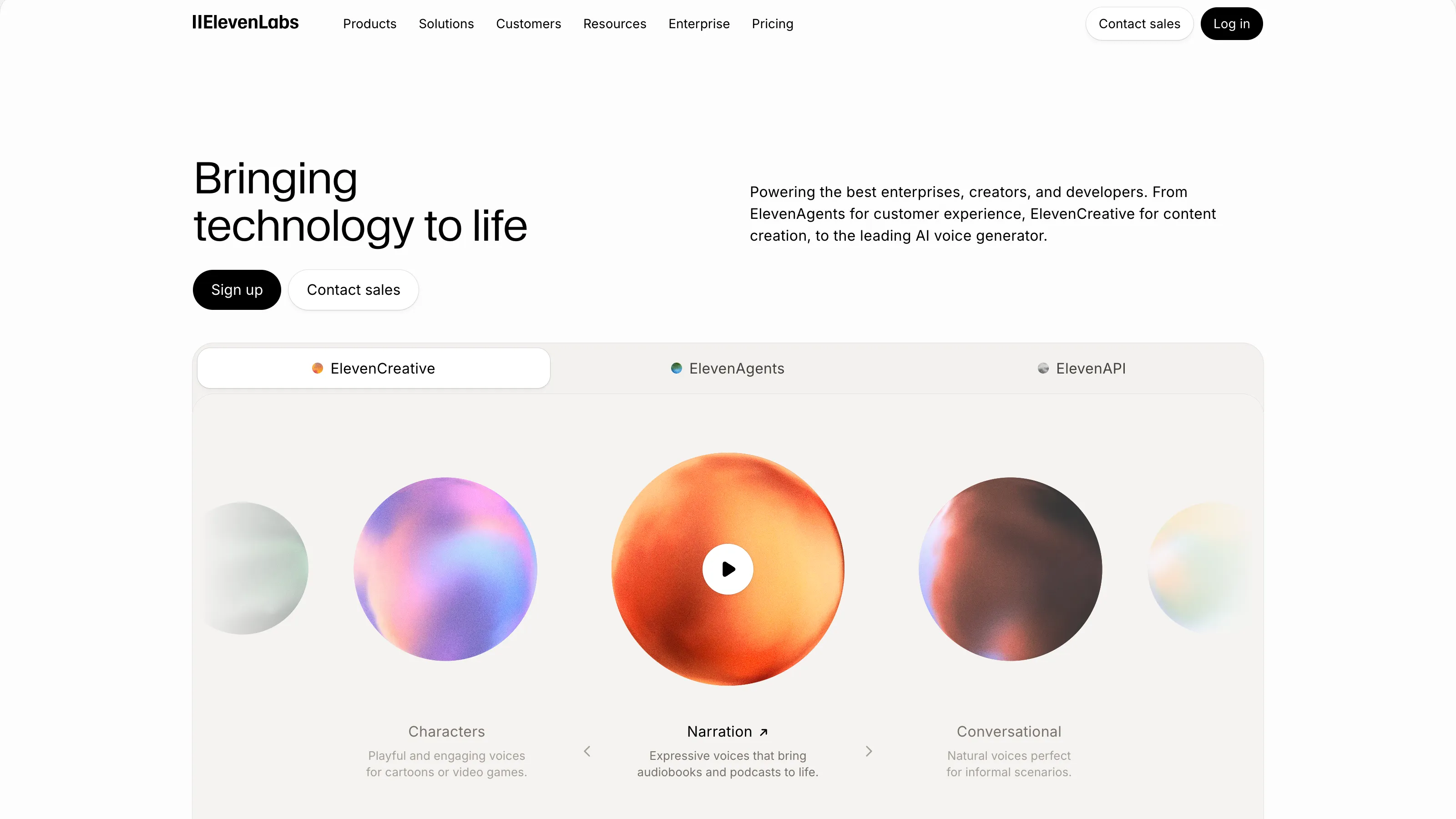 Elevenlabs homepage