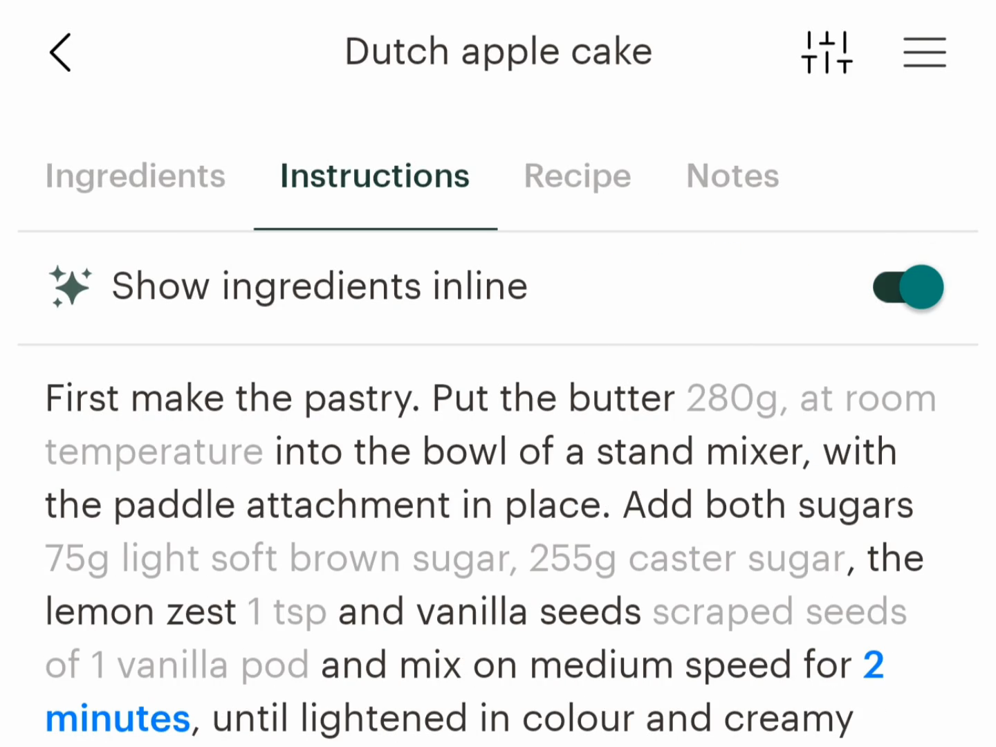 The Deglaze recipe app inline ingredient feature intelligently adds relevant ingredient details to the recipe instructions.
