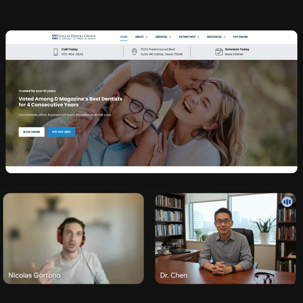 1 on 1 call with nico and a dentist getting personal feedback on his website