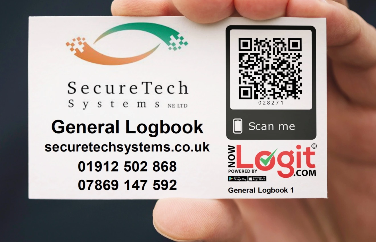 SecureTech Systems branded NowLogit general logbook QR sticker example