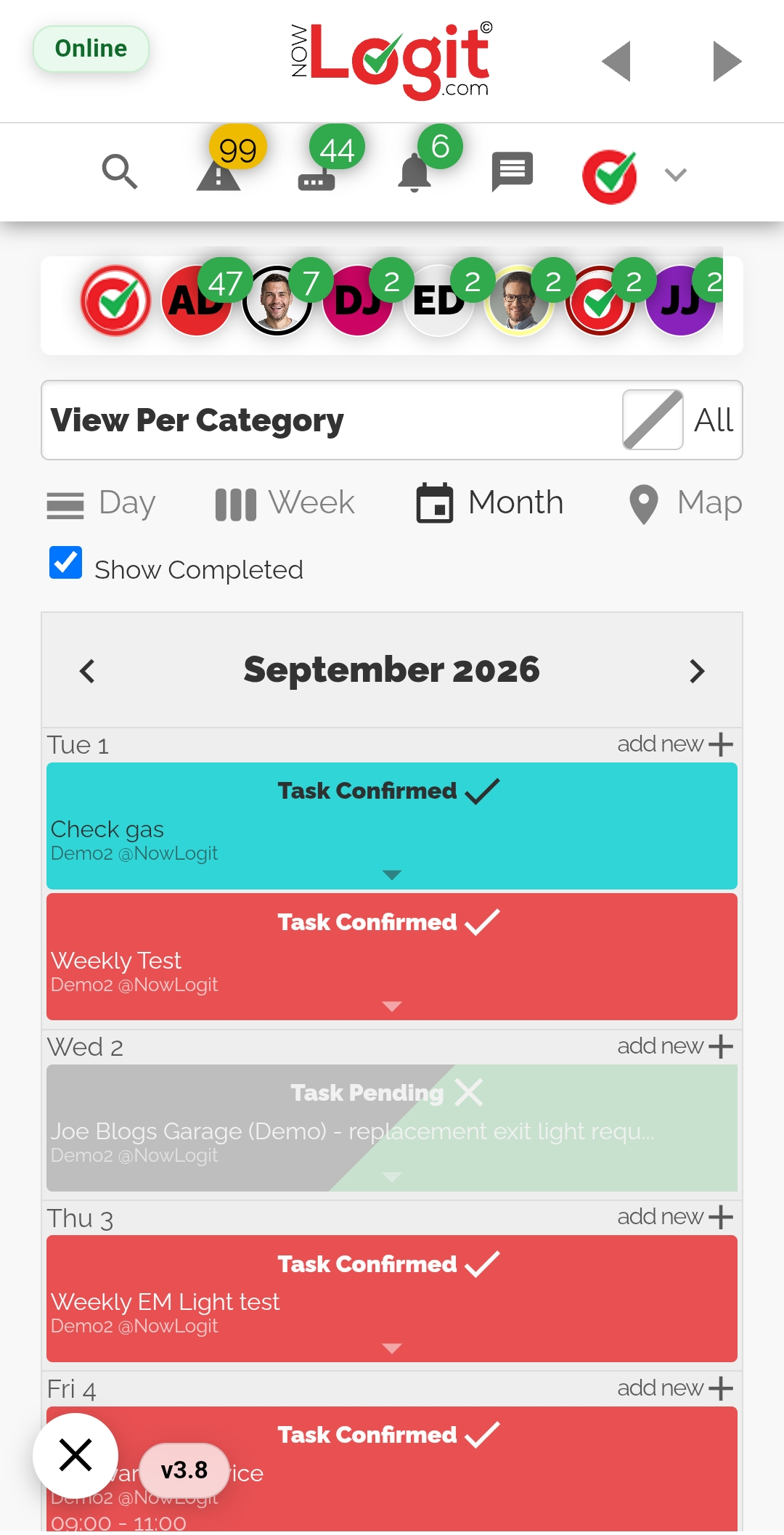 Actual NowLogit V1 mobile weekly calendar