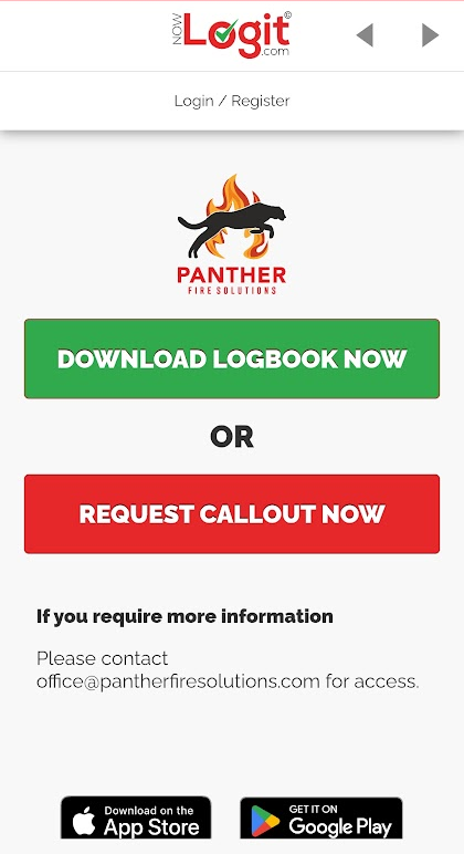 Public QR landing page showing the logbook owner, current-year logbook download and contact details