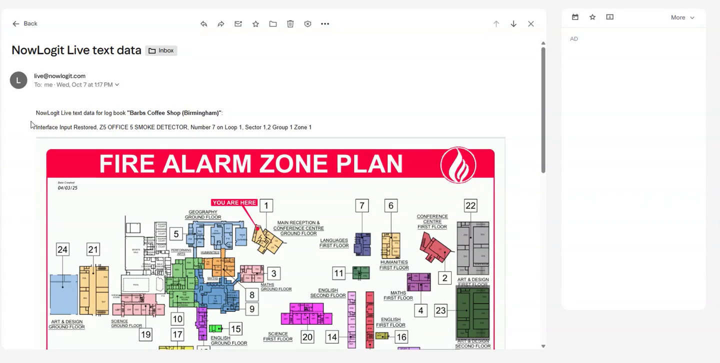 NowLogit V1 email alert opening the zone chart and as-fit device view