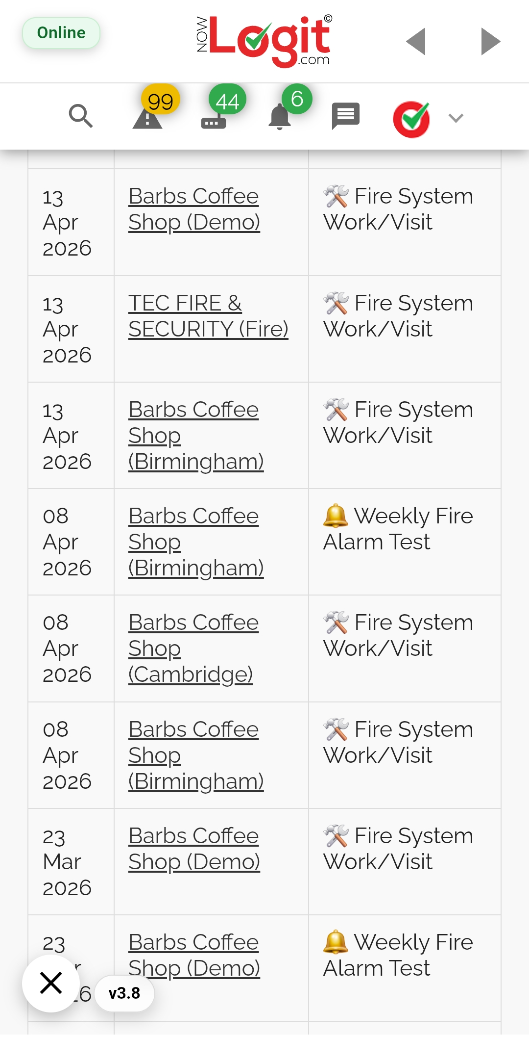 NowLogit V1 mobile logbook entry history