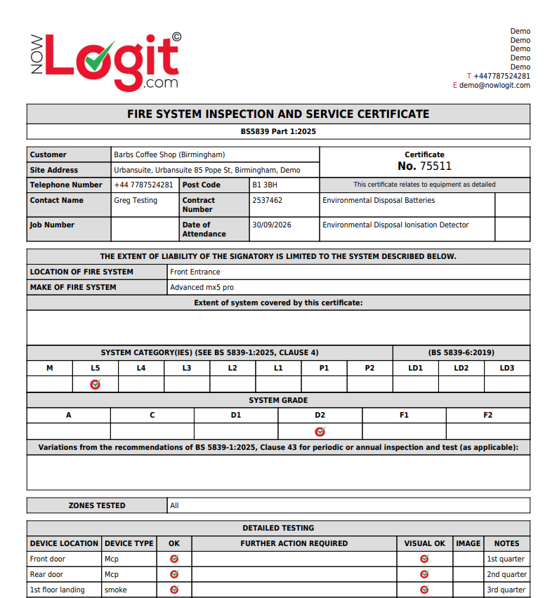 Actual certificate generated by NowLogit V1, supplied as a mobile PDF screenshot