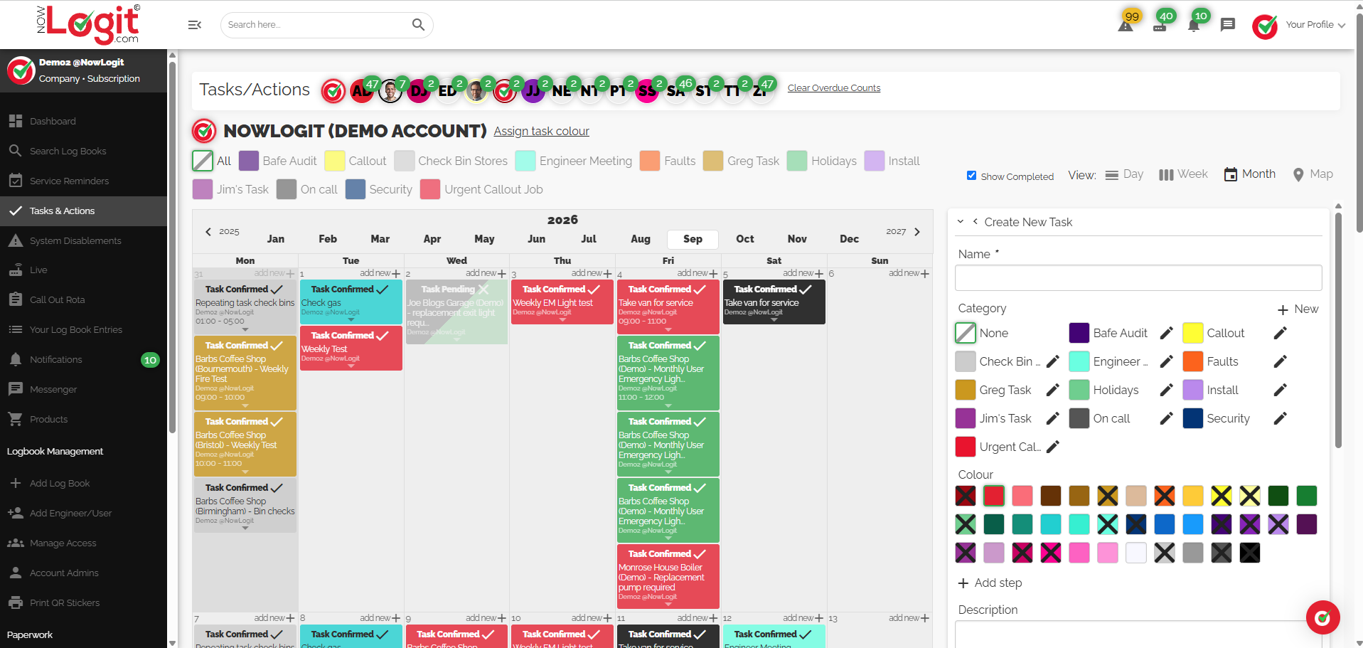 Actual NowLogit V1 calendar and assigned task view