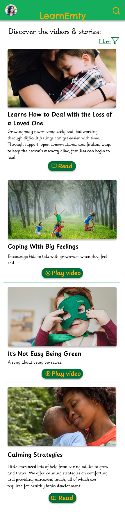 Screnshoot of the app video list of the project.