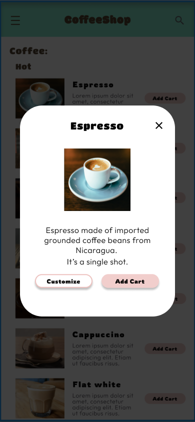 Screnshoot of the customitzation part for the app of the project.