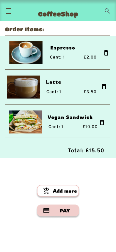 Screnshoot of the cart website of the project.