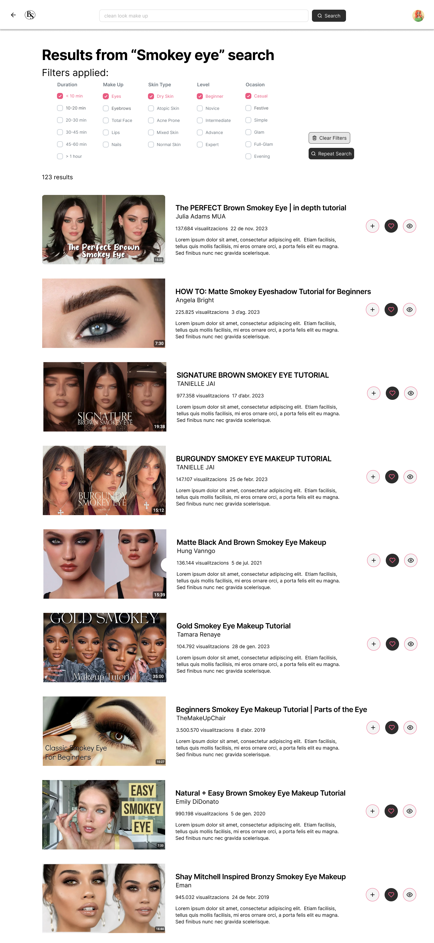 Screnshoot of the video list website of the project.