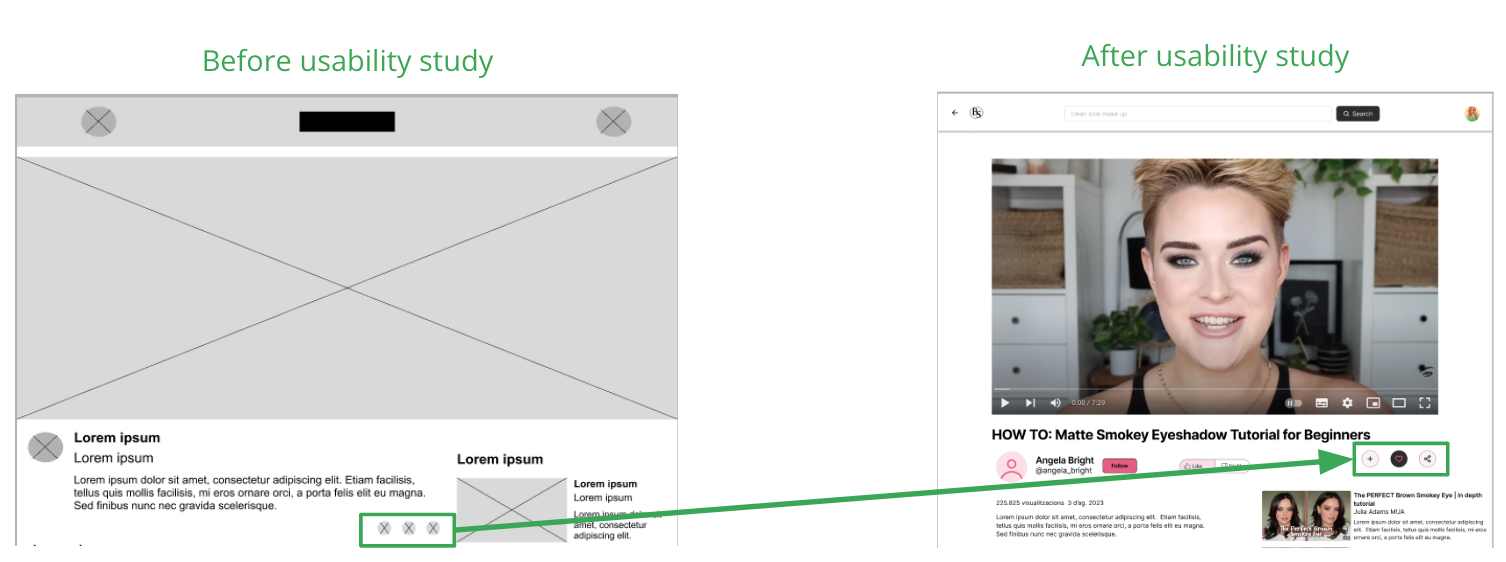 Changes done after the results of the usability test in the video reproduction page,