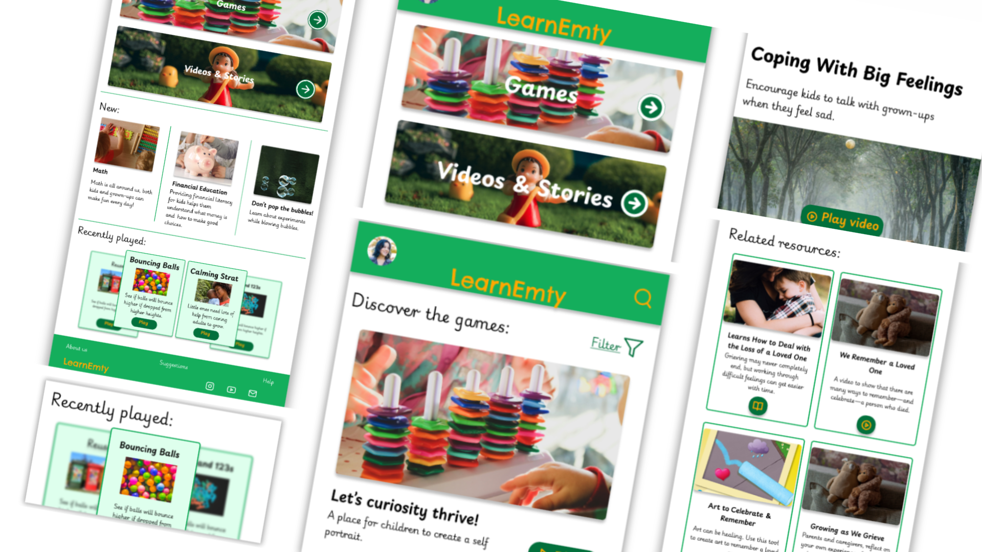 Screenshot of the prototype created for the project LearnEmty, showcasing various pages and how are they connected.