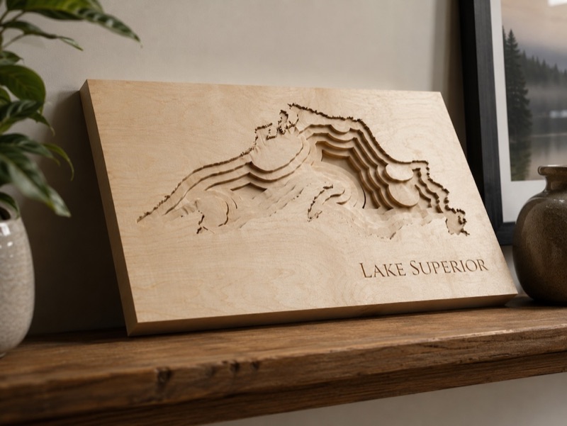 A carved lake depth map with stepped contours