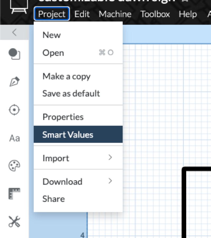 Smart Values panel with named reusable dimensions
