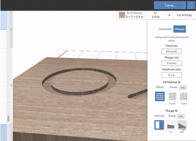 Ramping toolpath entering the material at an angle
