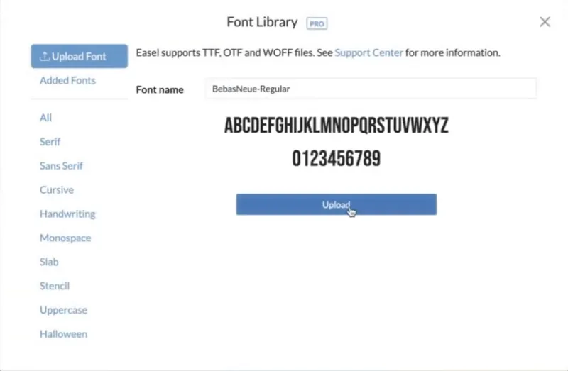 Uploading a custom font into Easel