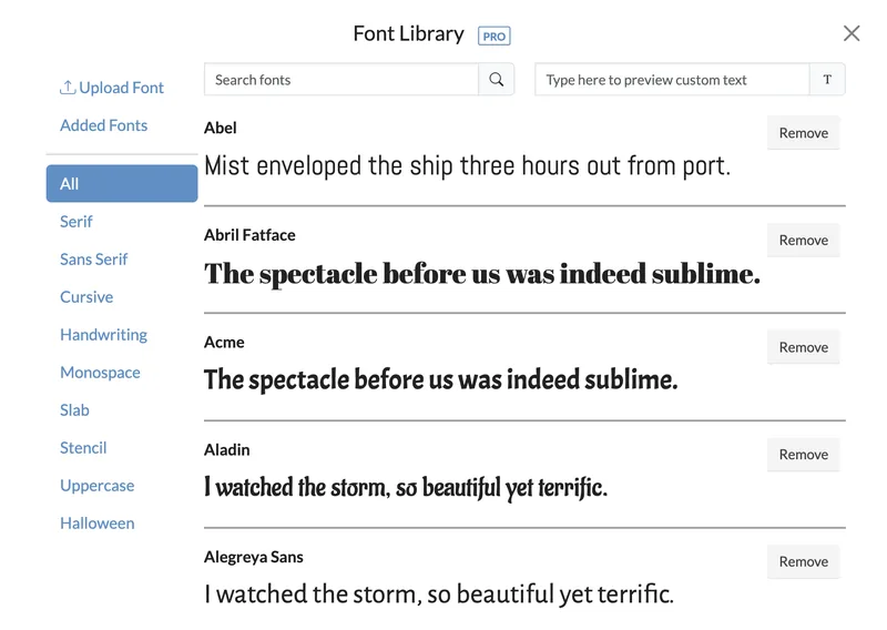 The Easel font library with more than 300 fonts