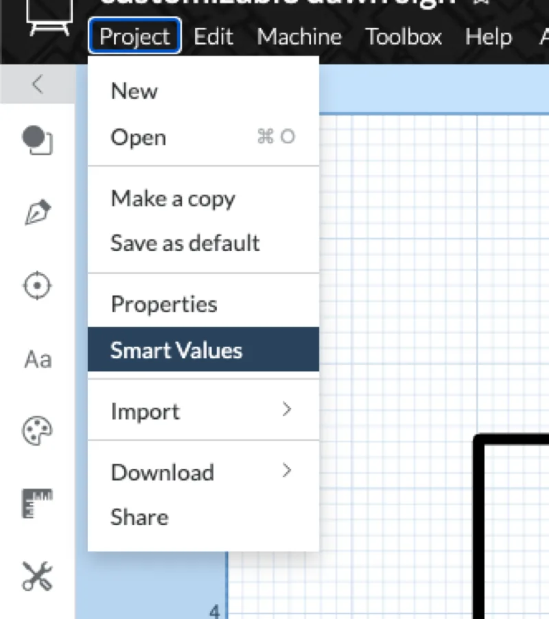 Smart Values panel with named reusable dimensions