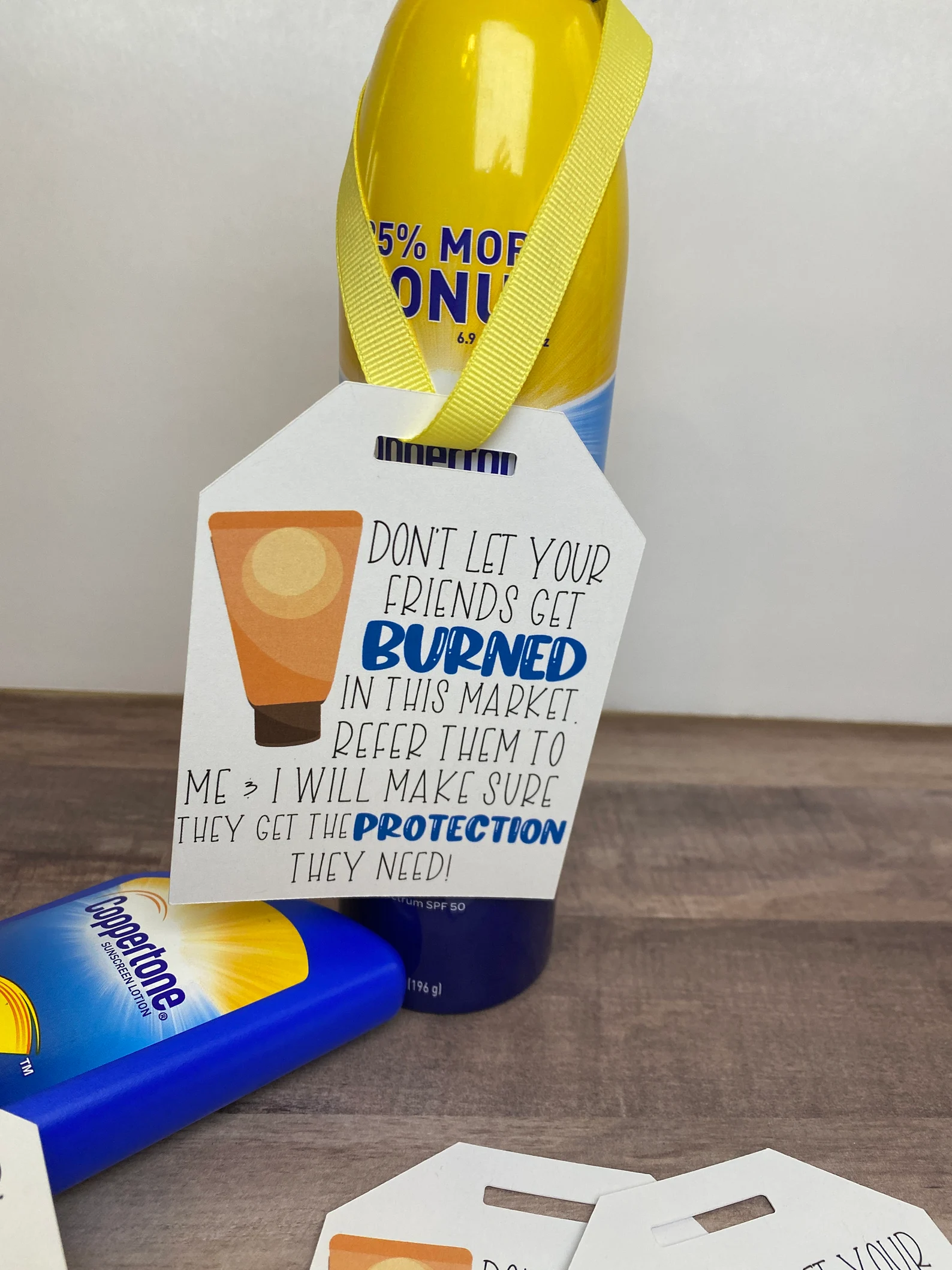 sunscreen pop by gift tag for realtors