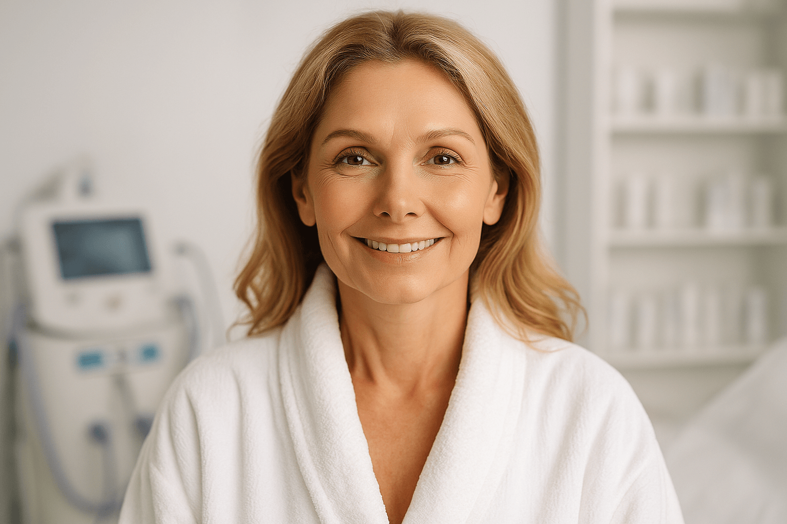 Confident, happy adult relaxing after aesthetic treatment at Glow and Grace Aesthetics medspa in Crystal River, Florida — representing modern wellness and natural beauty.