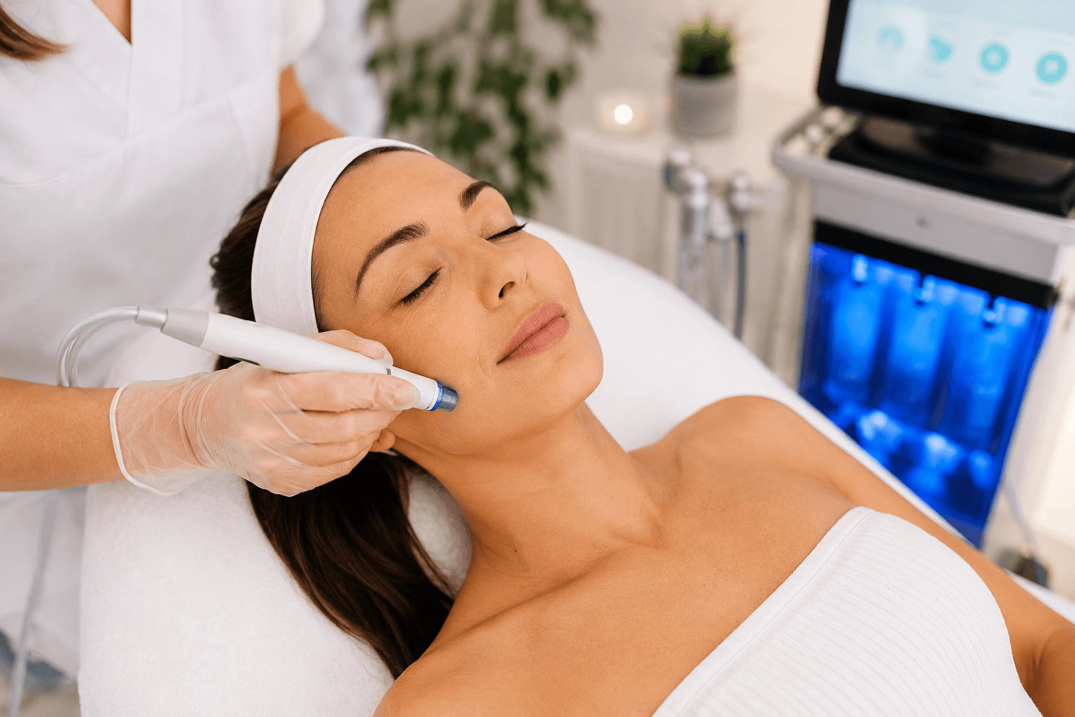 Woman receiving Hydrafacial treatment for anti aging in Crystal River Florida