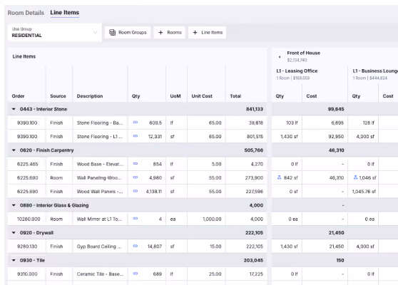 Bulk actions, Room Groups, and a refreshed interface to accelerate your estimating workflow