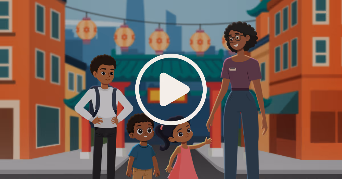 Family in front of San Francisco's China Town