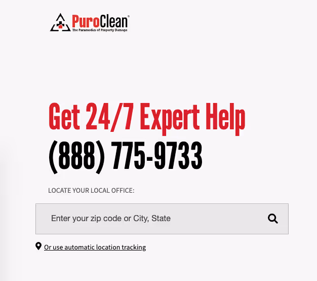 A screenshot of a PuroClean CTA on its homepage