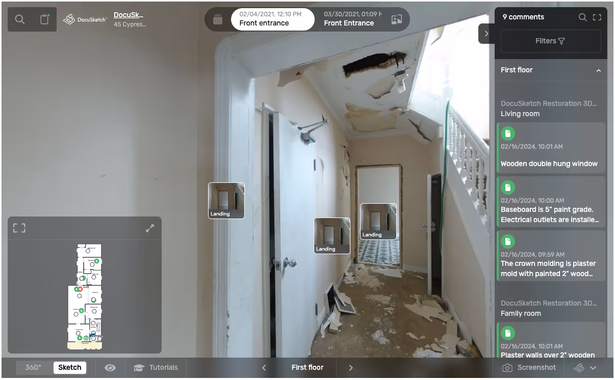 Screenshot of a 360 tour with DocuSketch