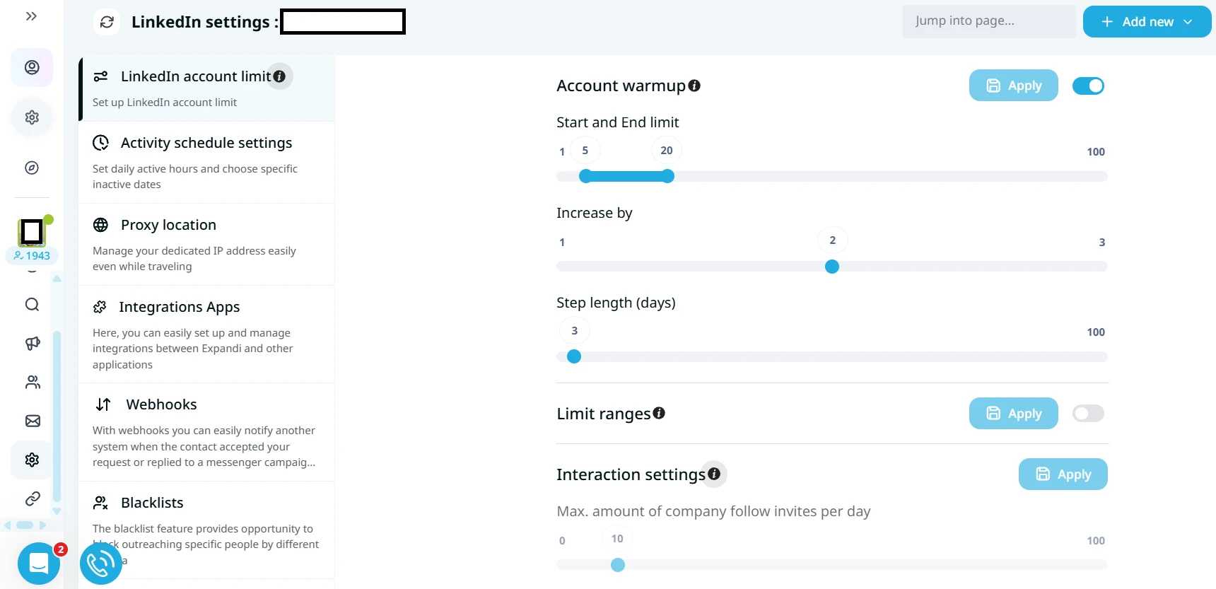 Expandi Safety Settings