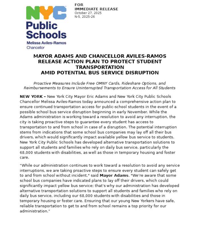 Mayor & Chancellor Announce Student Transportation Action Plan