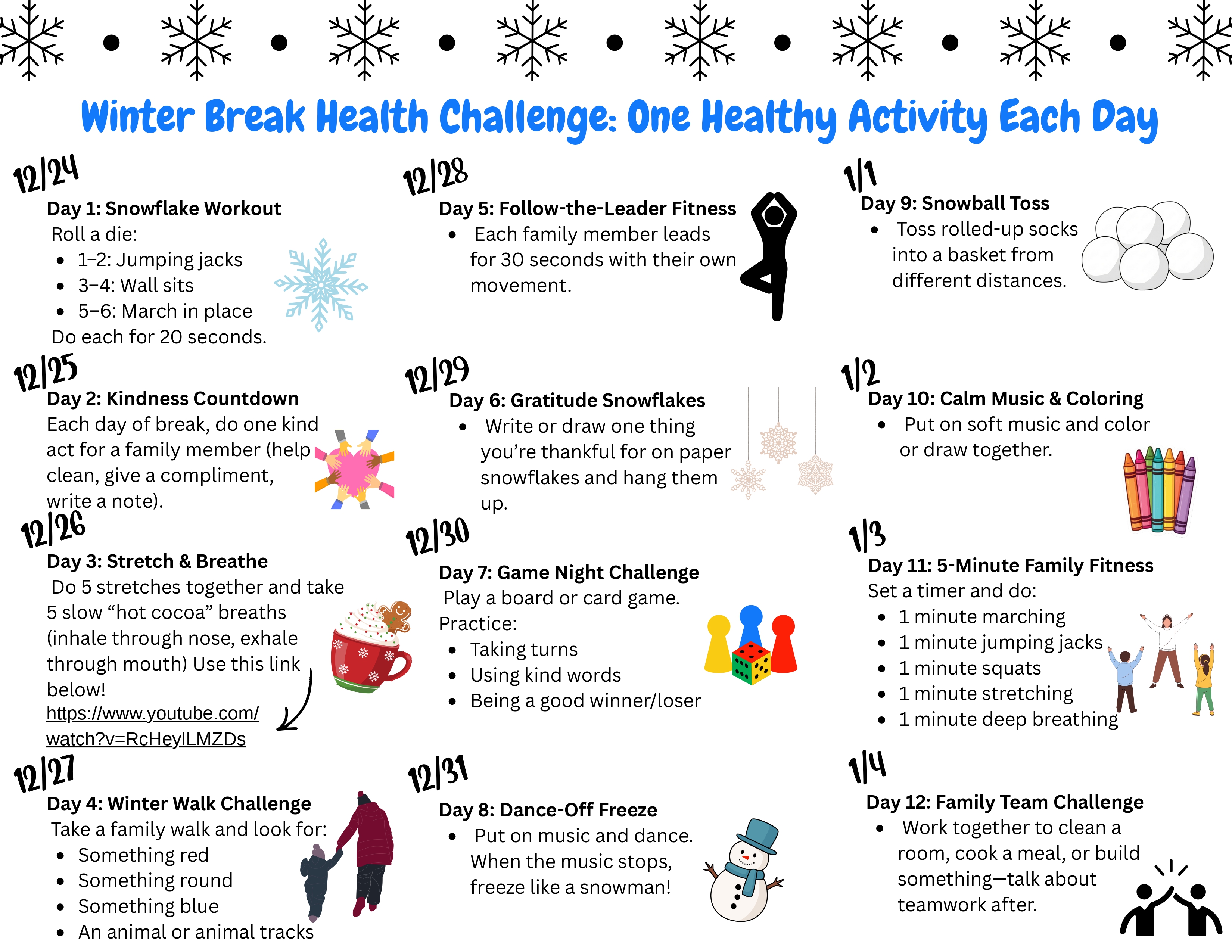 Winter Break Health Challenge flyer