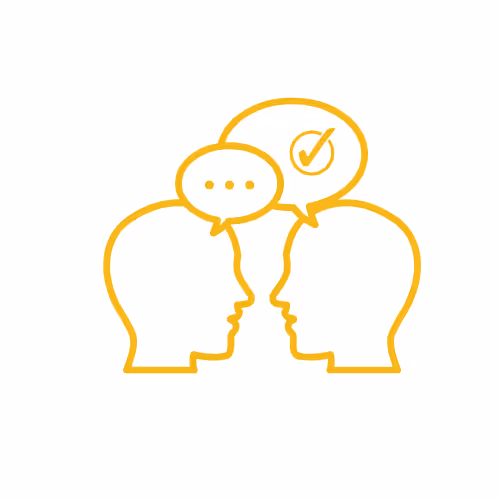 Yellow icon with two people chatting.