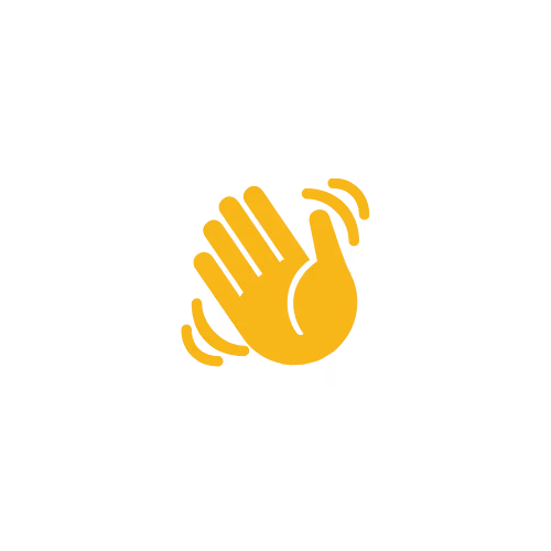 Yellow icon with a hand waving.