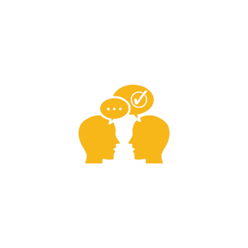 Yellow icon with two people chatting.