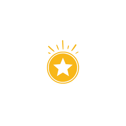 Yellow icon with a token with a star in the middle.